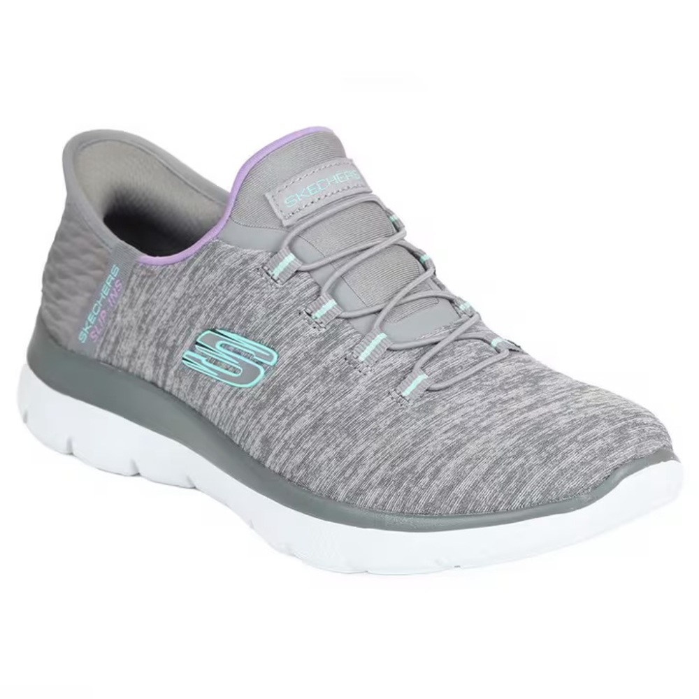 Skechers Step Ins Summits Dazzling Haze sneakers in light gray and mint. NWT